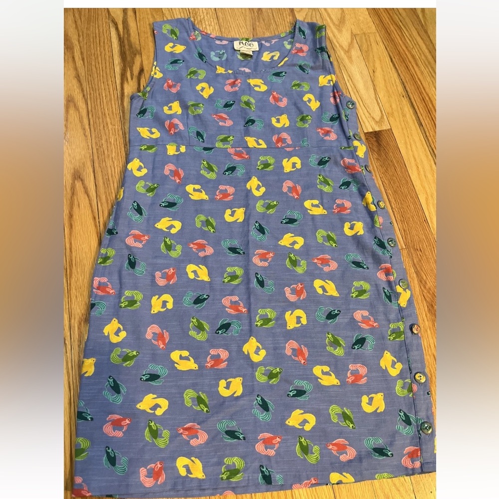 Moe (Momentum ) Blue Midi Dress With Multicolored Fish Carp Sz M Discontinued!